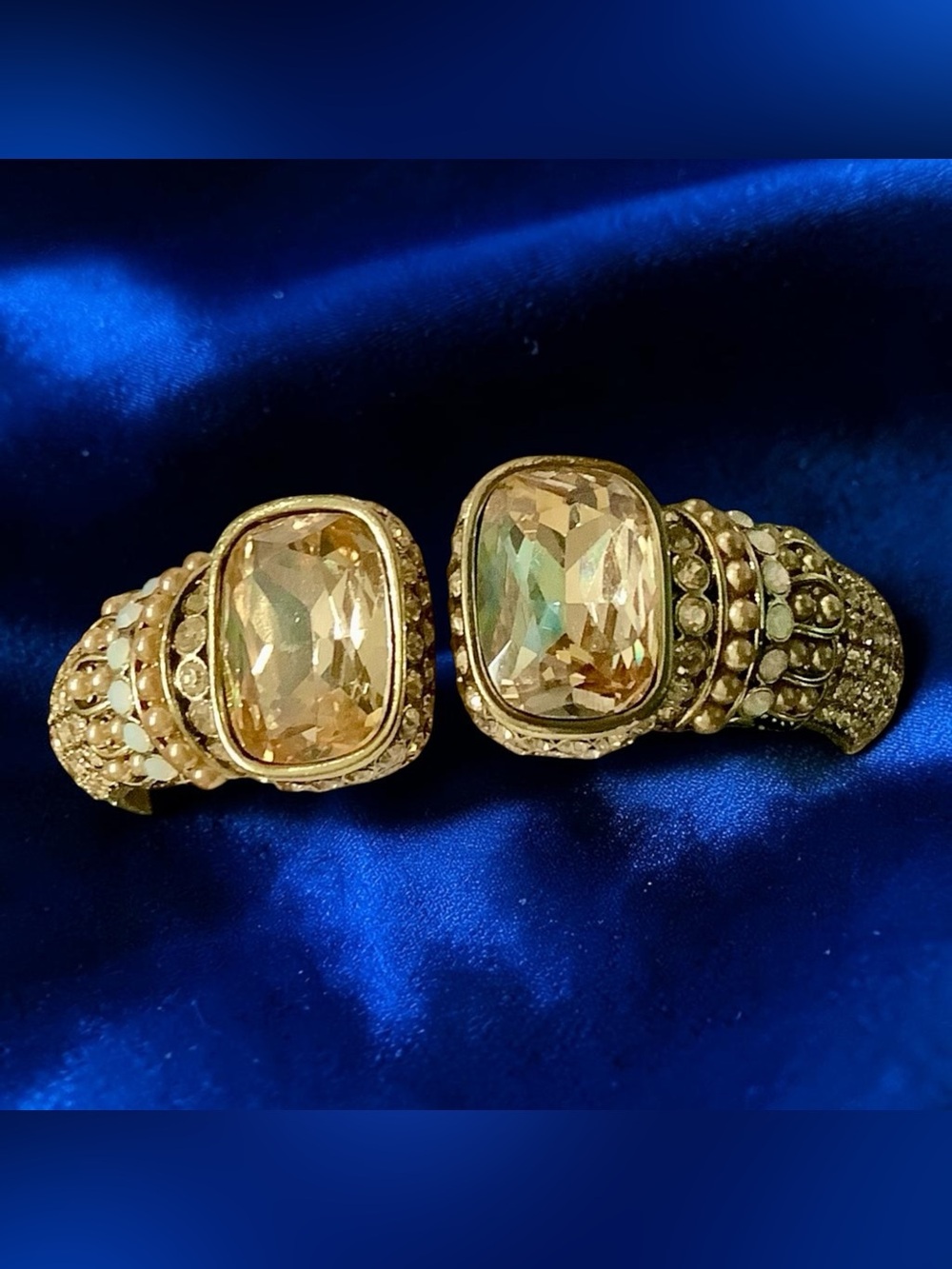 Heidi Daus Gold-Tone Crystal Statement Cuff Bracelet - Elegant Champagne Stones